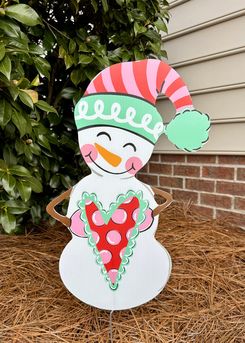 Cheery Snowman VALENTINE - Winter Valentine Corrugated Coroplast Yard Stake