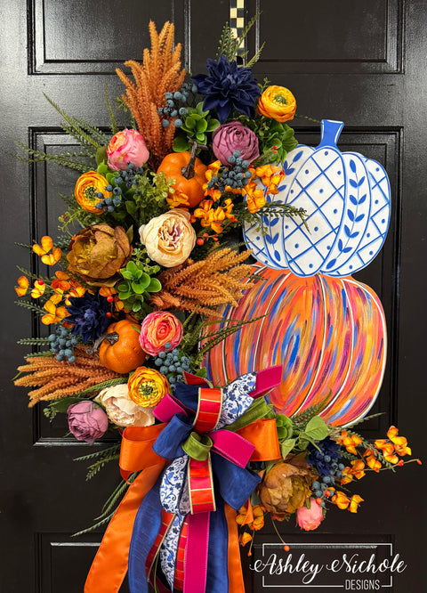 Abstract Chinoiserie Pumpkin Wreath (OVERSIZED)