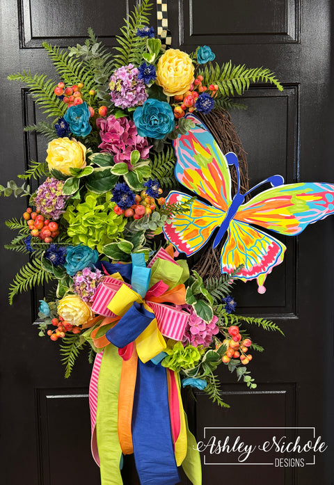 Abstract Colorful Butterfly Wreath