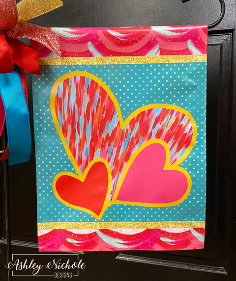 Abstract Colorful Triple Heart - Vinyl Garden Flag