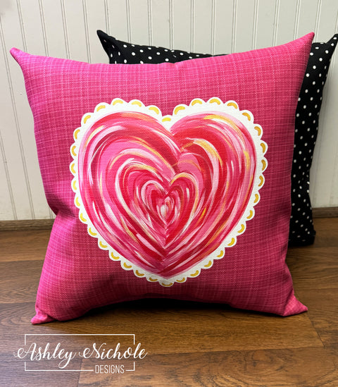 Custom Pillow - Abstract Lace Heart on Jazz Pink Outdoor Fabric