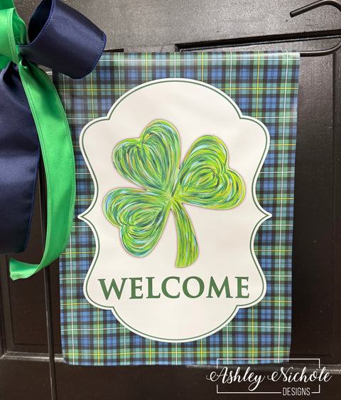 Abstract Shamrock & Irish Plaid - St. Patrick's Day - Vinyl Garden Flag