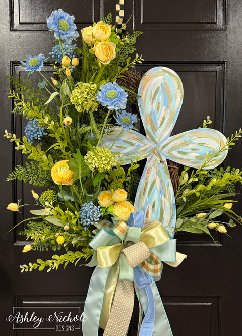 Abstract Cross - Neutrals FLORAL Wreath
