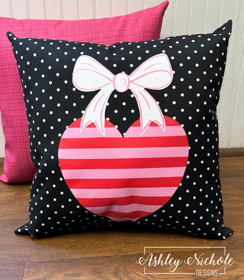 Custom Pillow - All Wrapped in Love on Black Mini Dot Outdoor Fabric