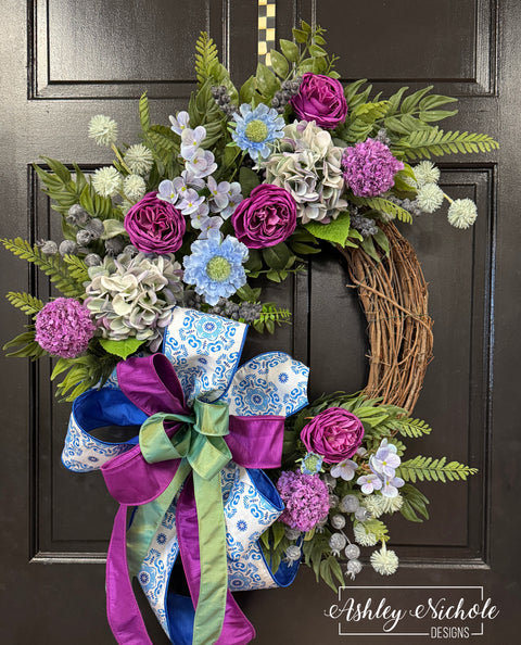 *READY to SHIP* - Amethyst & Sky Blooms Wreath