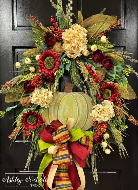 Autumn Beauty Green Pumpkin Wreath (OVERSIZED)