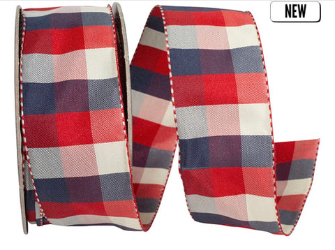 CELINE CHECK TICKING WOVEN WIRED RIBBON - 1.5” x 10yds