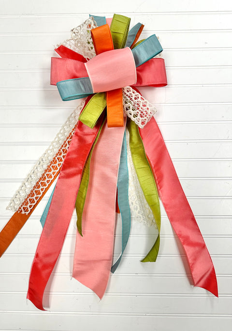 Fern & Floral Topiary- Front Porch Bow- Streamer