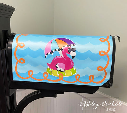 Beach Bound Flamingo - Magnetic Vinyl Mailbox Cover