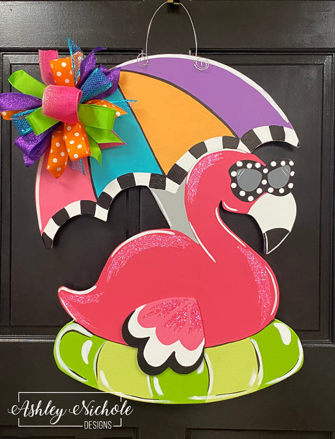 Beach Bound Flamingo Door Hanger