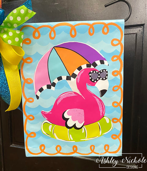 Beach Bound Flamingo - Vinyl Garden Flag