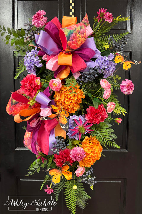 Berries, Blooms & Butterflies Teardrop Swag