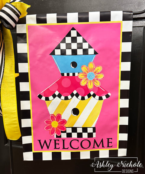 Birdhouse Condos - Bright & Colorful - Vinyl Garden Flag