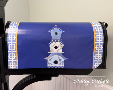 Birdhouse Condos - Chinoiserie - Magnetic Vinyl Mailbox Cover