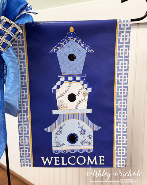 Birdhouse Condos - Chinoiserie - Vinyl Garden Flag