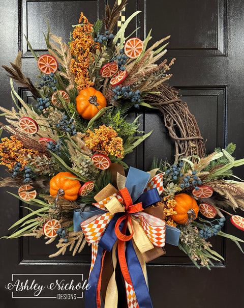 Blueberry & Pheasant Pumpkin Harvest Wreath