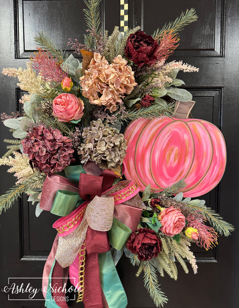 Blush & Burgundy Fall Pumpkin Wreath