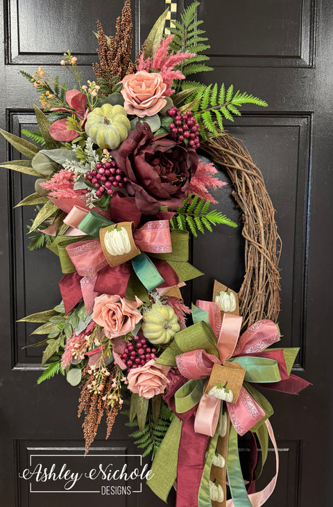 Blushing Petals & Pumpkins Fall Wreath