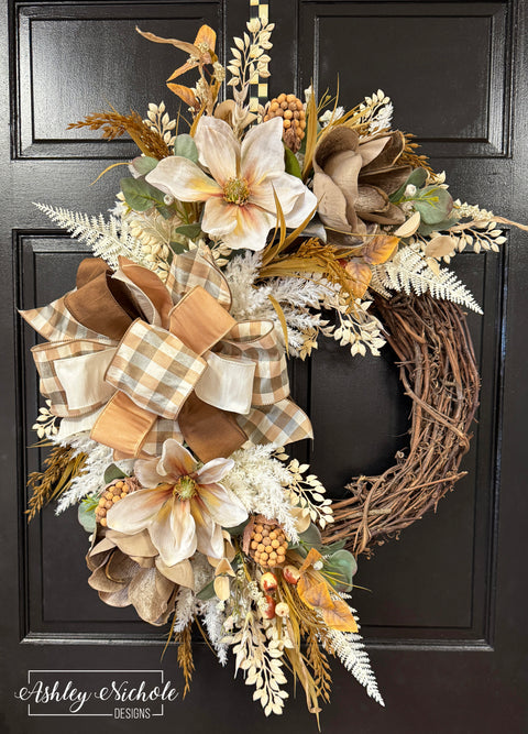 Boho Magnolia Round Wreath