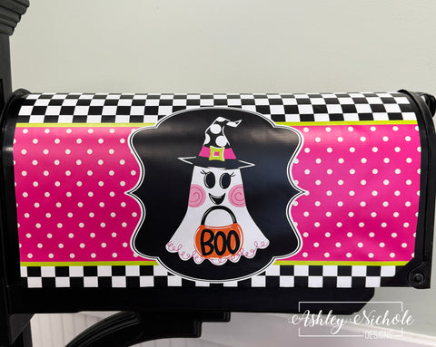 Bougie Boo Ghost Halloween - Magnetic Vinyl Mailbox Cover