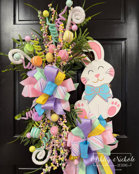 Bunny - Cute as a Button Wreath - Easter GLITTER - EASTER Sale Item ๐