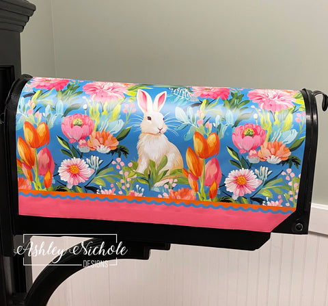 Bunny in the Flower Garden - Magnetic Vinyl Mailbox Cover