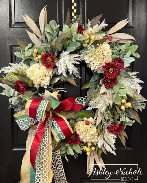Burgundy & Cream Evergreen Wreath