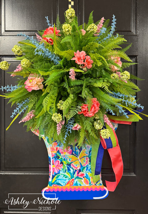 Butterfly Flower Garden Topiary Door Hanger (UV PRINTED ONLY)