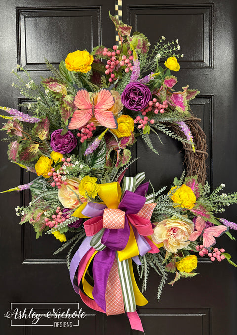 Butterfly Kisses & Blooms Spring Wreath