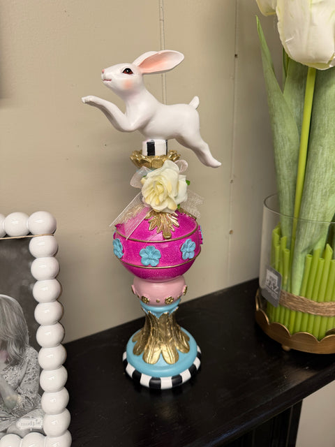 12.6" Resin Easter Topiary With Bunny - Pink