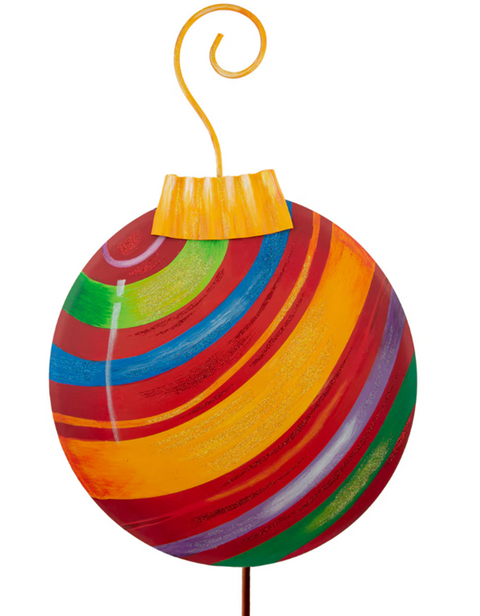 Merry & Bright Striped Ornament Stake