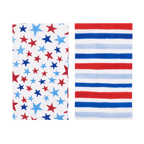 Watercolor Stars & Stripes Kitchen Towels - Set of 2