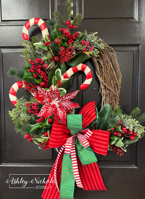 Candy Cane Wishes Christmas Wreath