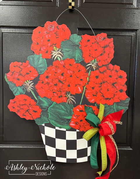 Checkered Jar of Geraniums - Door Hanger (UV Printed Only)