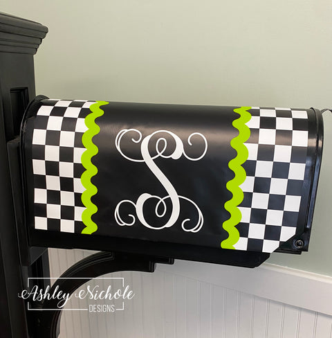Checkered & Fun Initial - Magnetic Vinyl Mailbox Cover