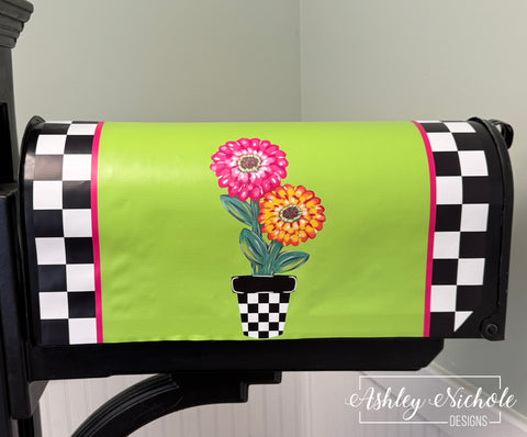Cheerful Zinnia Flower Pot - Magnetic Vinyl Mailbox Cover