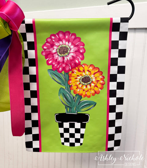 Cheerful Zinnia Flower Pot - Vinyl Garden Flag