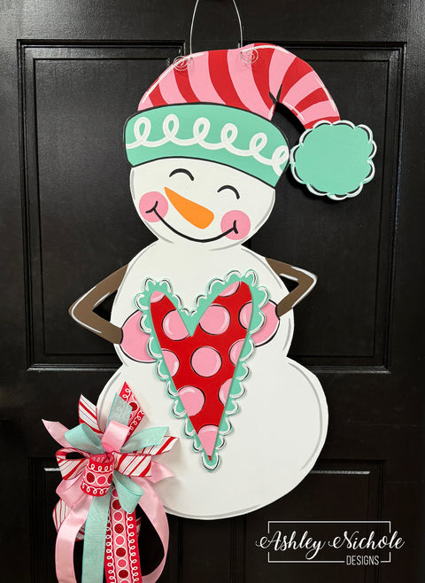 Cheery Snowman VALENTINE Door Hanger (Hand-Painted)