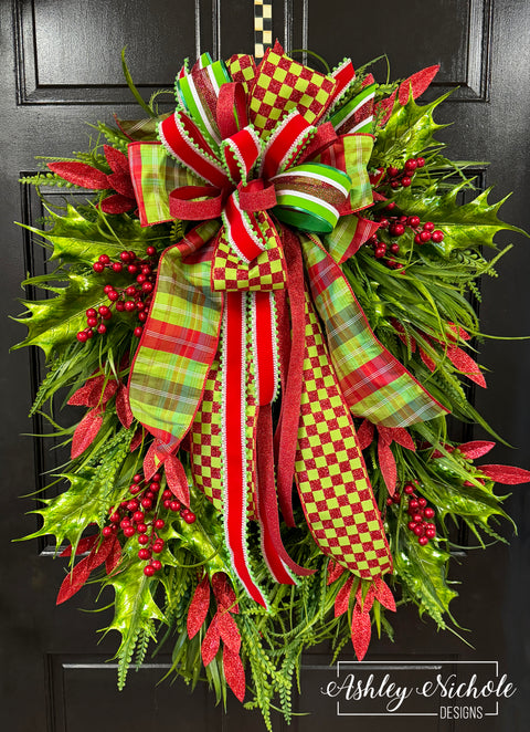 Christmas Holly & Grasses Oval Wreath - Large