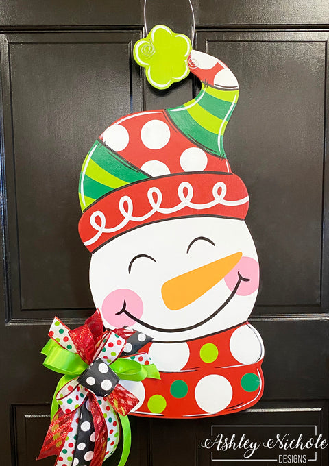 Christmas Patchwork Snowman Door Hanger (Hand Painted)