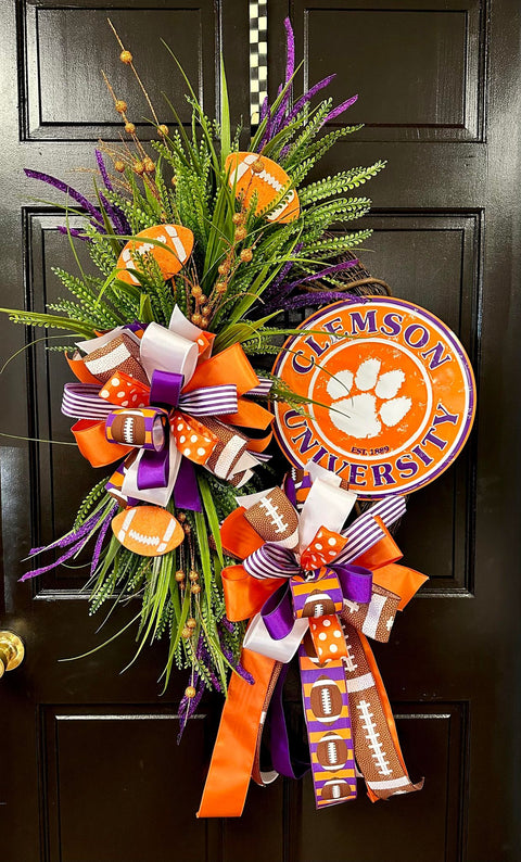Collegiate Football Sign Wreath - Clemson University