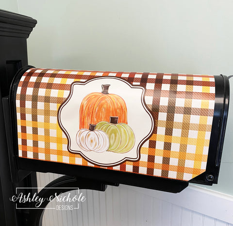 Cool Tones Pumpkins (Green/Orange/Cream) - Magnetic Vinyl Mailbox Cover