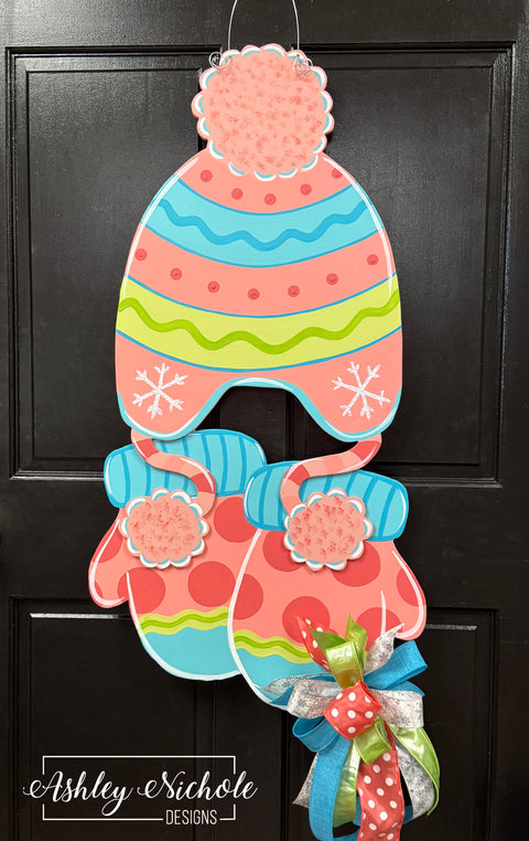 **Cozy Mittens & Toboggan Door Hanger**