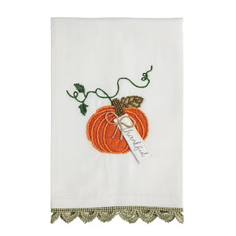 Pumpkin Beaded Embroidered Tea Towel