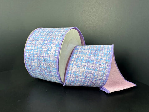 Blue & Lavender Tweed on Pink Dupioni Wired Ribbon - 2.5"x 10yds