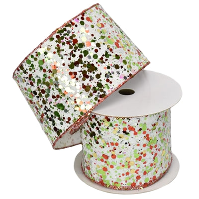 Multi Chunky Glitter on White Wired Ribbon - 4" x 10yds