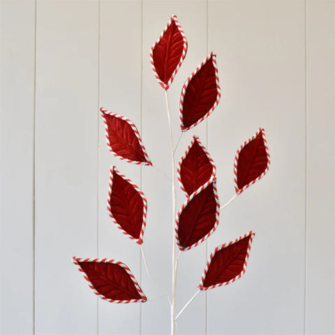 33" Candy Striped Leaf Spray - Red/White