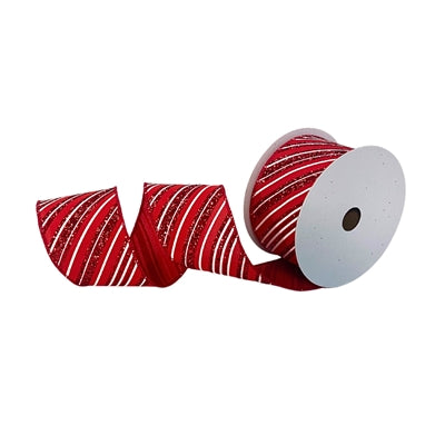 Red & White Candy Striped Wired Ribbon - 2.5" x 10yds