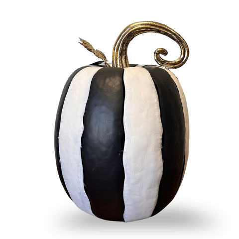 20" Metal Cut Out Pumpkin Lantern - Black & White Striped