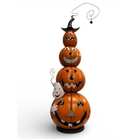 40" Metal Jack-O-Lantern Stack w/Ghost - Orange/Black/White